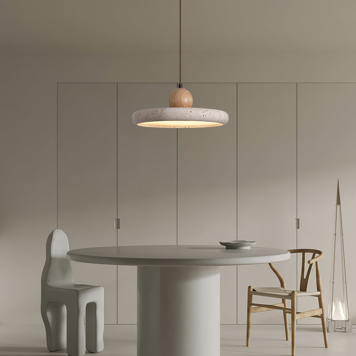 Lola Travertine Swag Pendant Light – Natural Stone & Wood LED Pendant