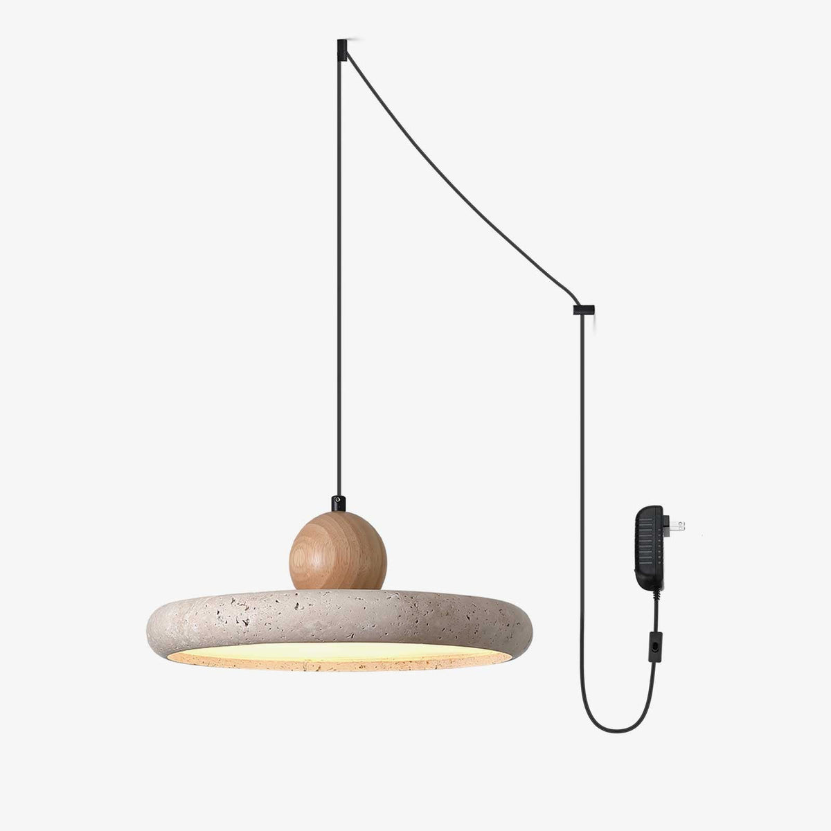 Lola Travertine Swag Pendant Light – Natural Stone & Wood LED Pendant