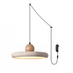 Lola Travertine Swag Pendant Light – Natural Stone & Wood LED Pendant