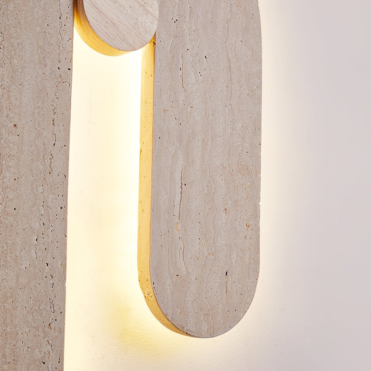Loop U Wall Sconce in Yellow Travertine with Wood Accent