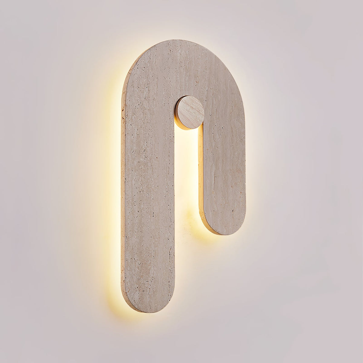 Loop U Wall Sconce in Yellow Travertine with Wood Accent