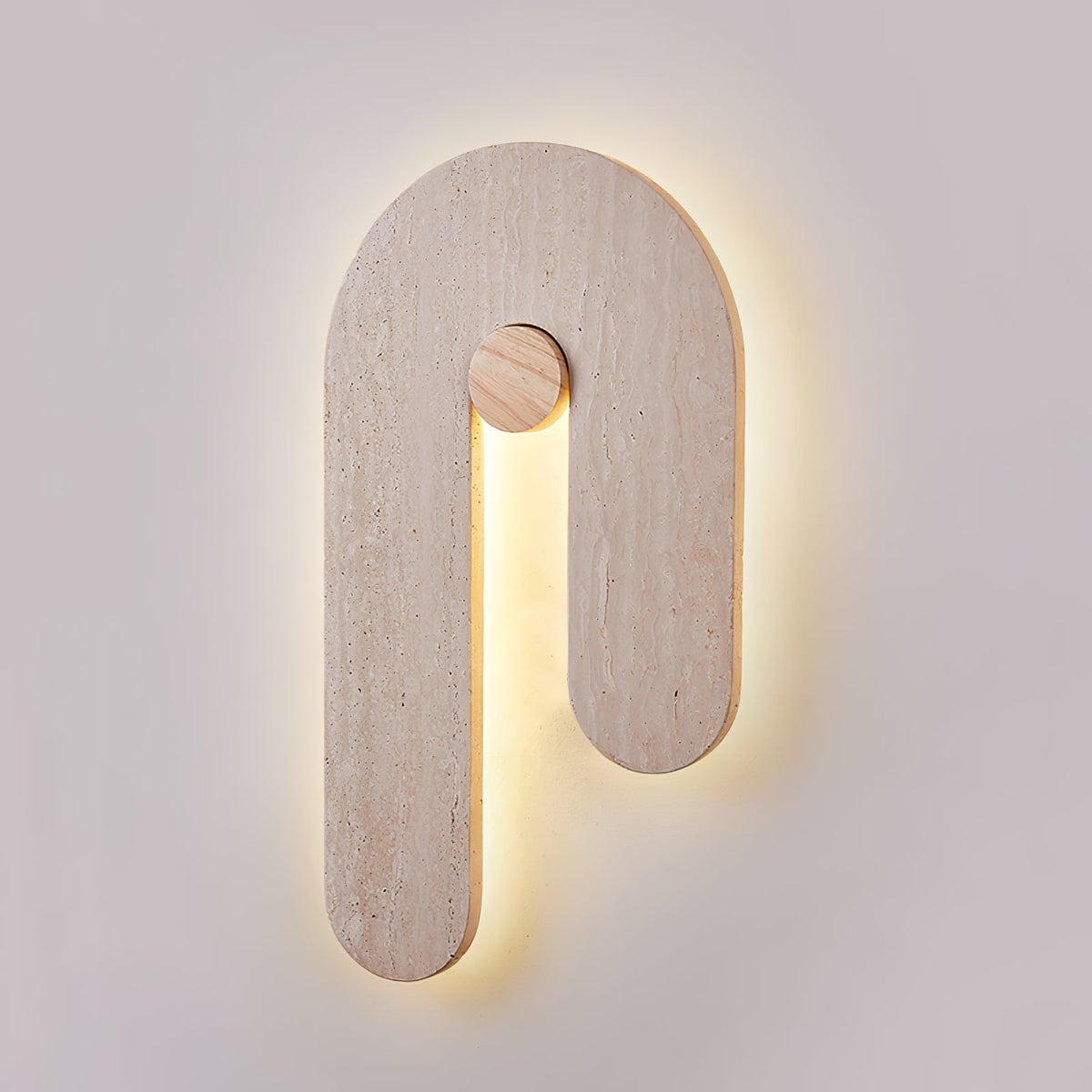 Loop U Wall Sconce in Yellow Travertine with Wood Accent