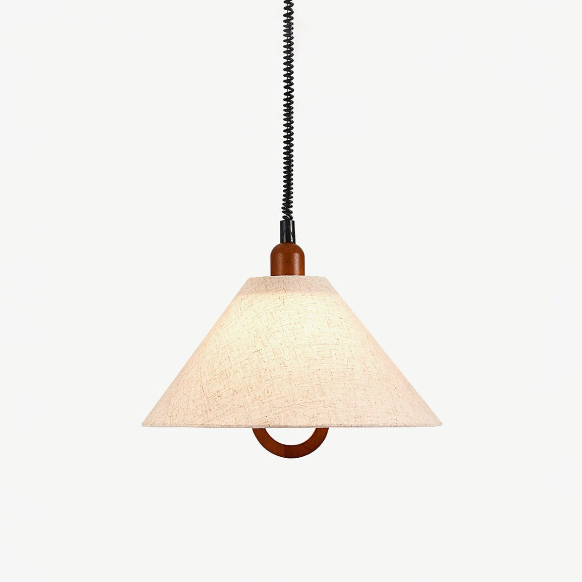 Loopeds Conical Fabric Pendant Light with Walnut Accents