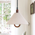 Loopeds Conical Fabric Pendant Light with Walnut Accents