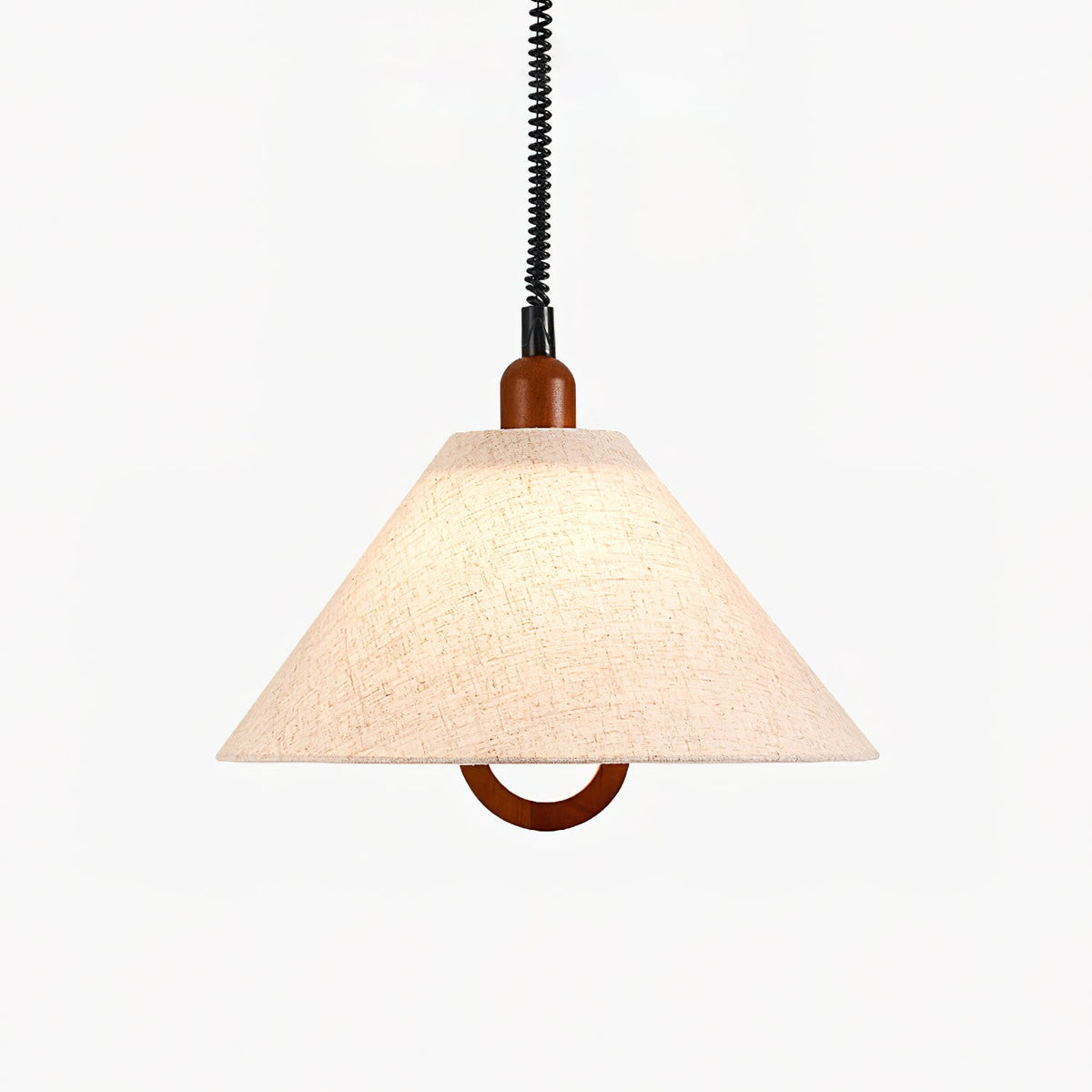 Loopeds Conical Fabric Pendant Light with Walnut Accents