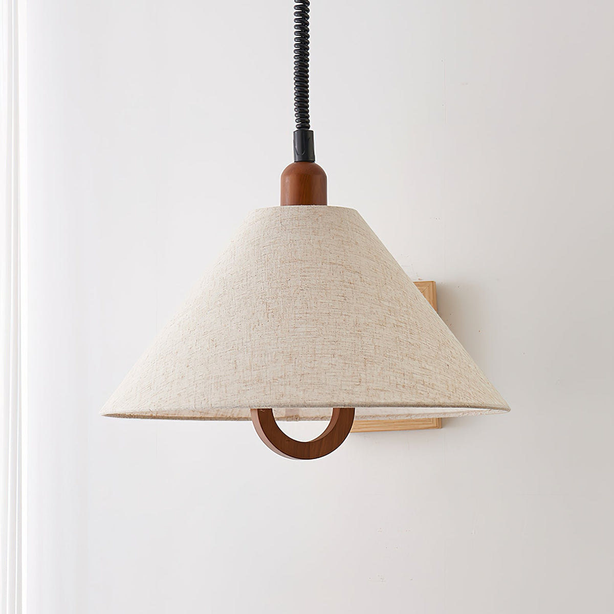 Loopeds Conical Fabric Pendant Light with Walnut Accents