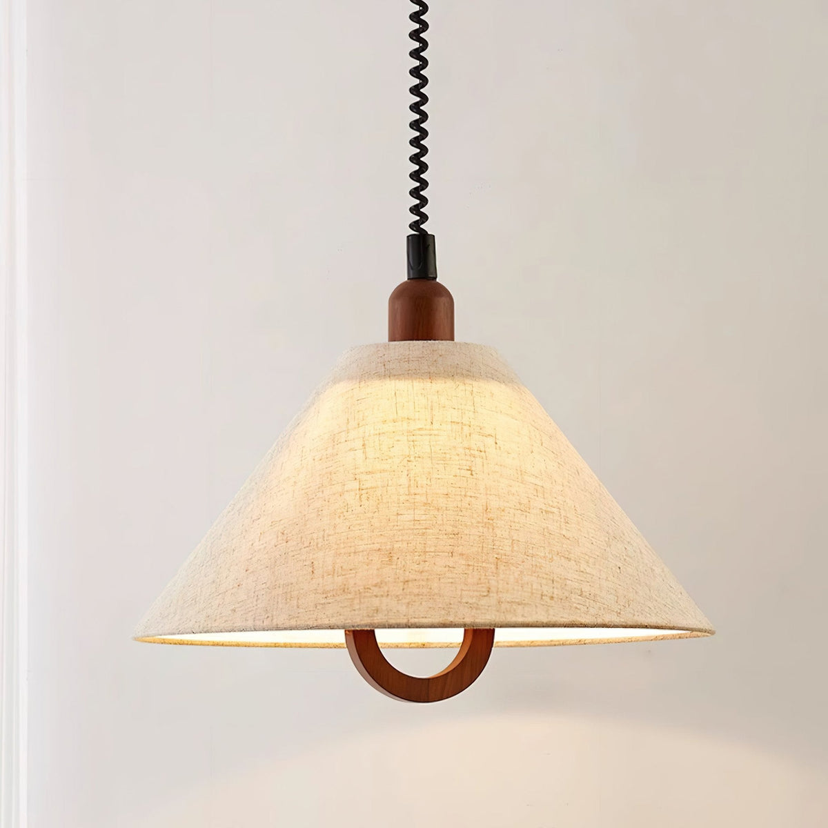 Loopeds Conical Fabric Pendant Light with Walnut Accents