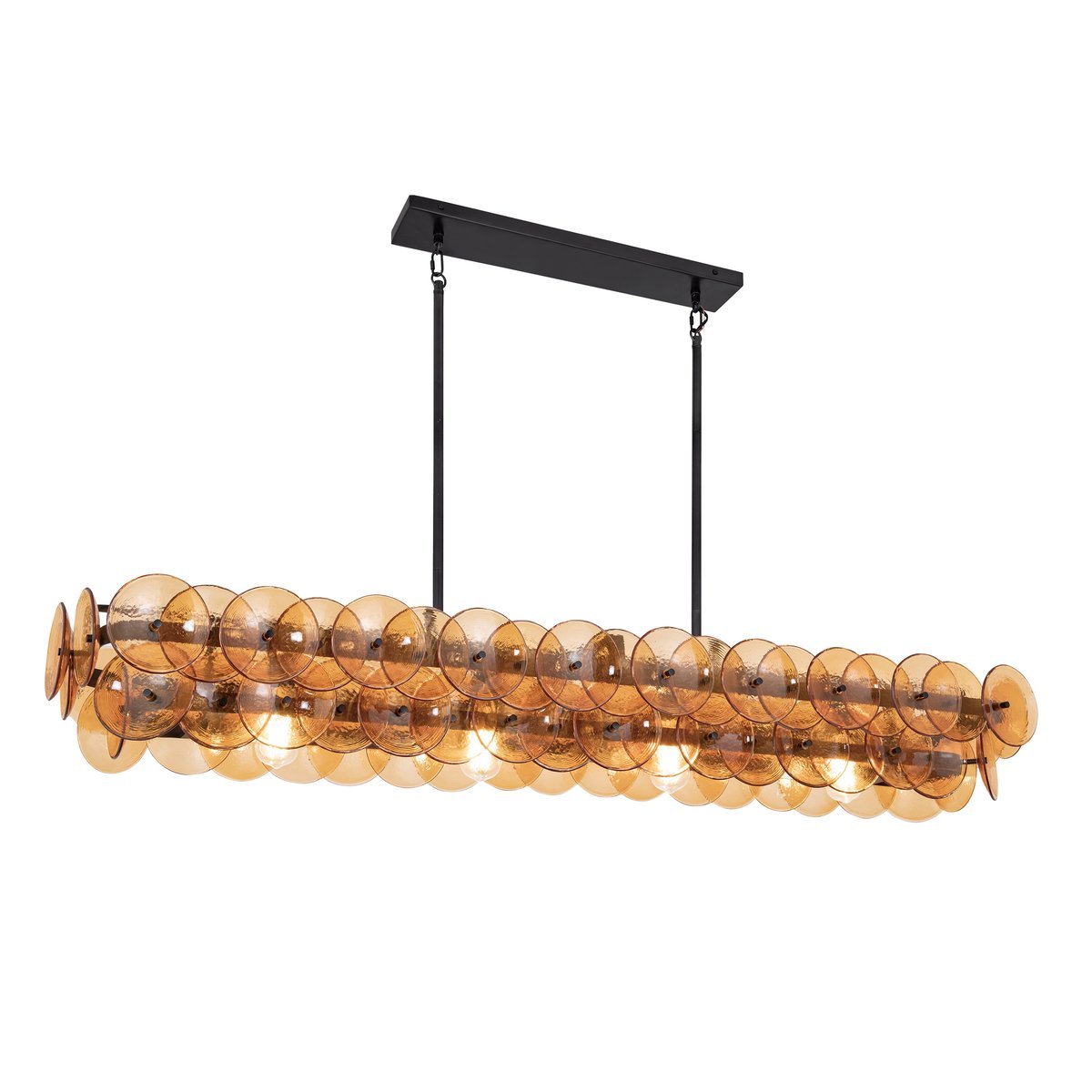 Linear Glass Disc Chandelier in Gold Frame, Modern Dining Room Lighting