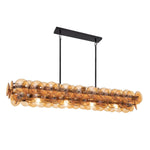 Linear Glass Disc Chandelier in Gold Frame, Modern Dining Room Lighting