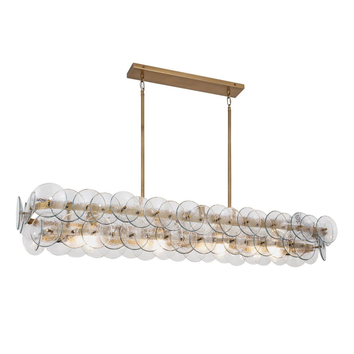 Linear Glass Disc Chandelier in Gold Frame, Modern Dining Room Lighting