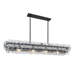 Linear Glass Disc Chandelier in Gold Frame, Modern Dining Room Lighting