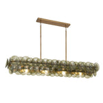 Linear Glass Disc Chandelier in Gold Frame, Modern Dining Room Lighting