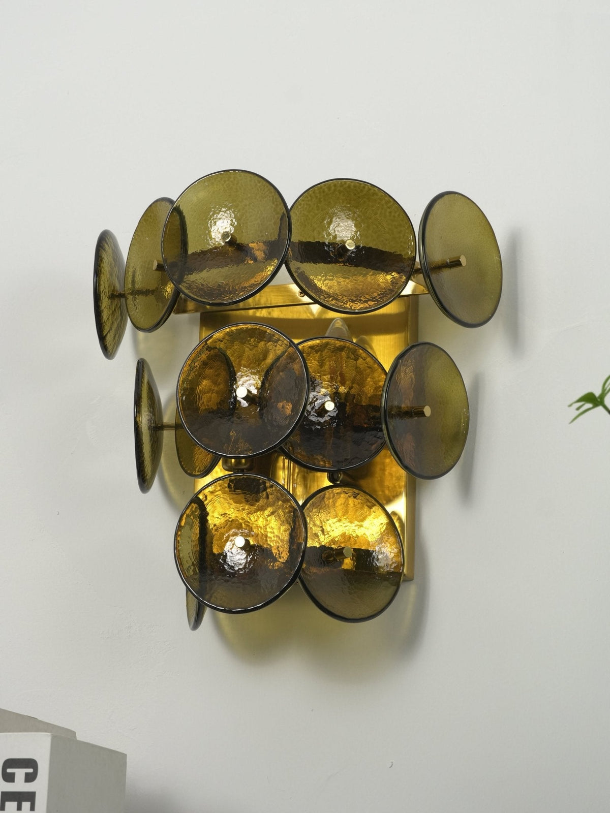 Loren Wall Sconce with Handcrafted Glass Discs in Brass or Gunmetal