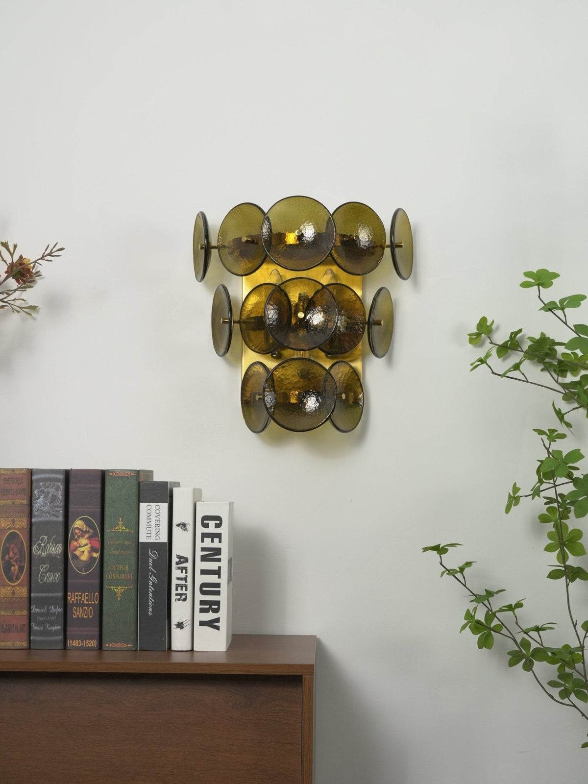 Loren Wall Sconce with Handcrafted Glass Discs in Brass or Gunmetal