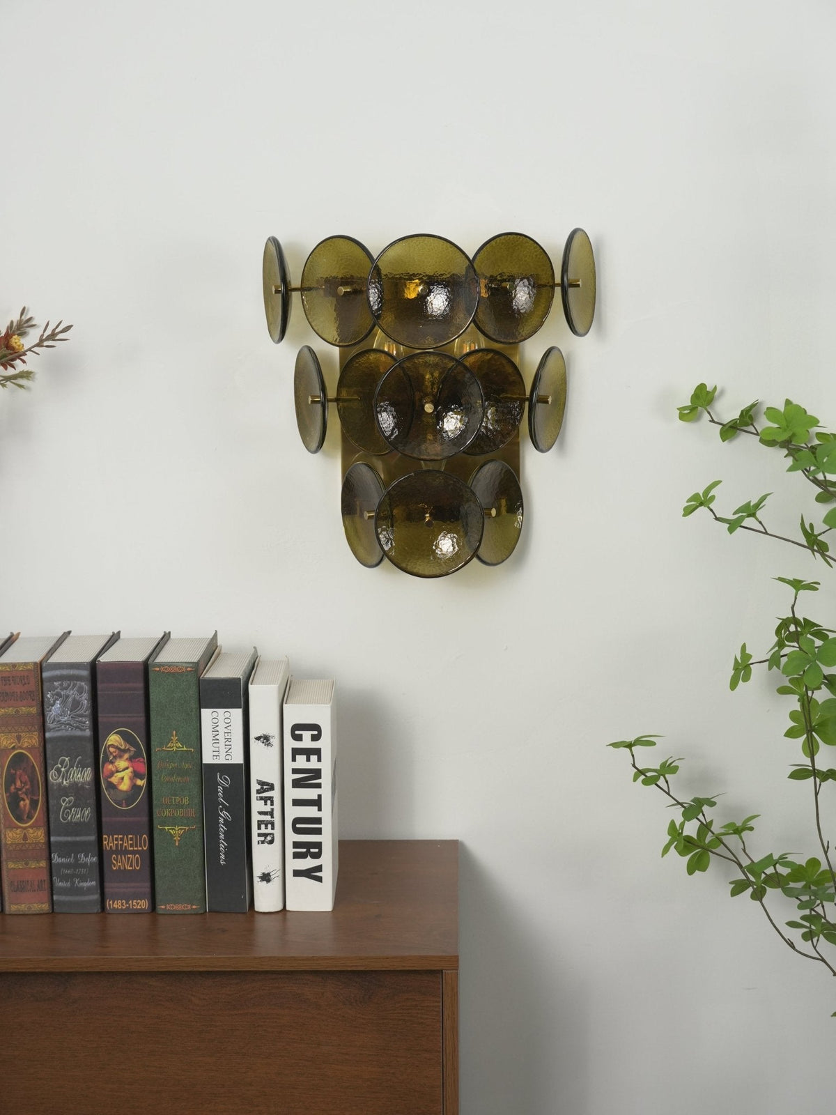 Loren Wall Sconce with Handcrafted Glass Discs in Brass or Gunmetal