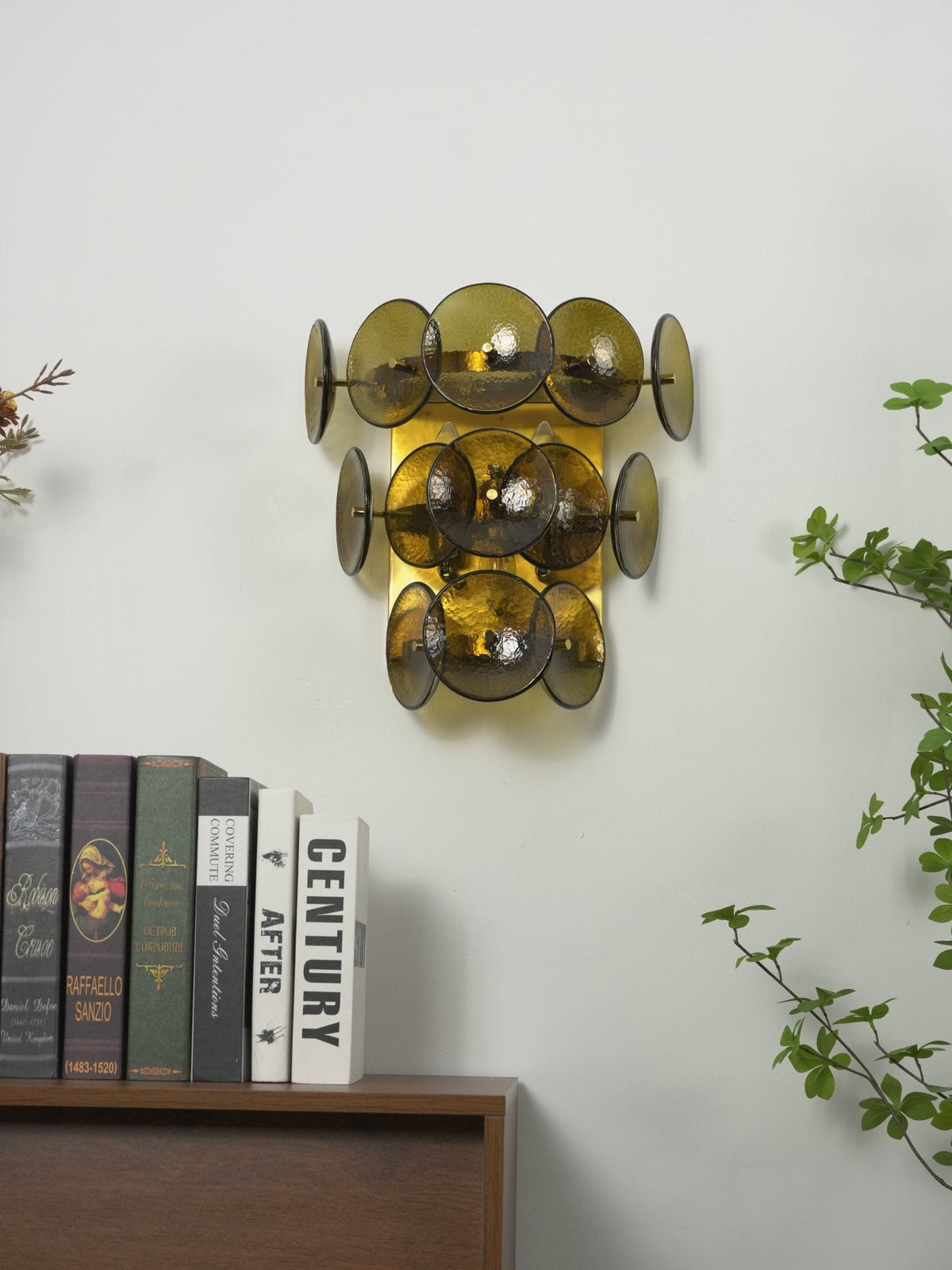 Loren Wall Sconce with Handcrafted Glass Discs in Brass or Gunmetal
