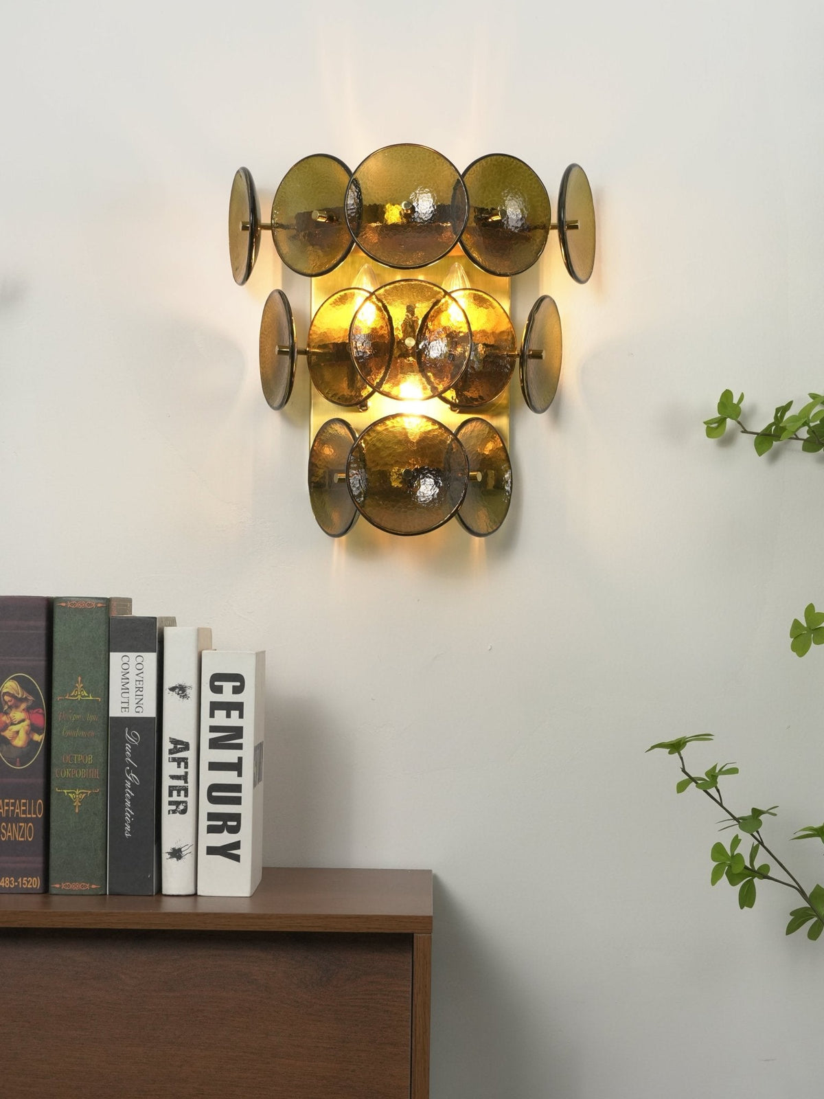 Loren Wall Sconce with Handcrafted Glass Discs in Brass or Gunmetal