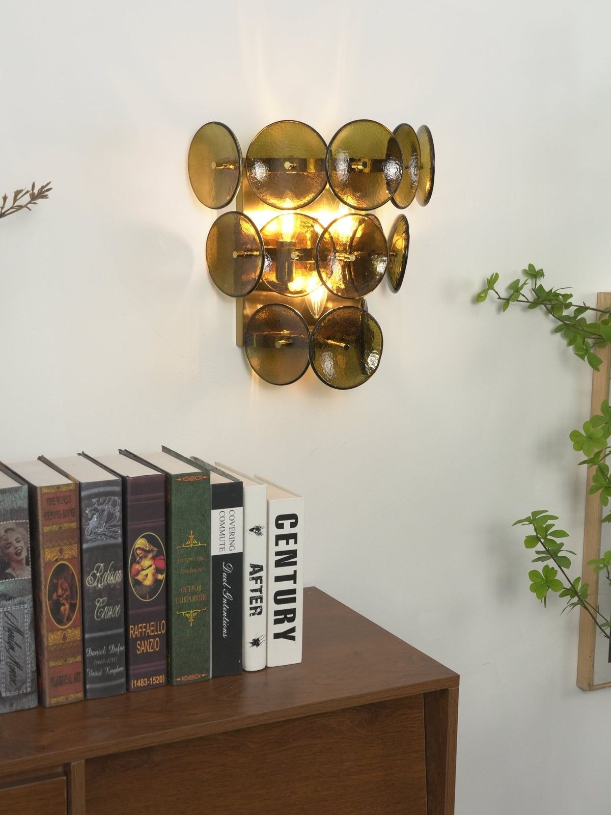 Loren Wall Sconce with Handcrafted Glass Discs in Brass or Gunmetal