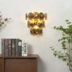 Loren Wall Sconce with Handcrafted Glass Discs in Brass or Gunmetal