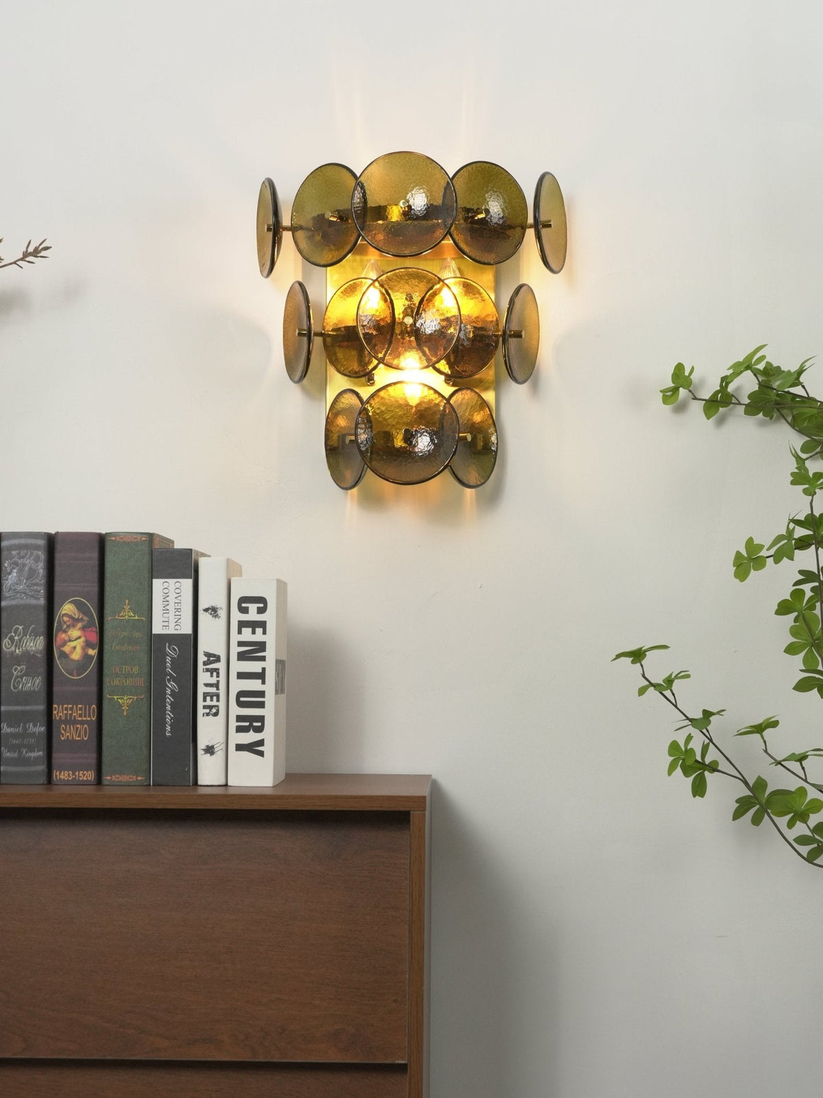 Loren Wall Sconce with Handcrafted Glass Discs in Brass or Gunmetal
