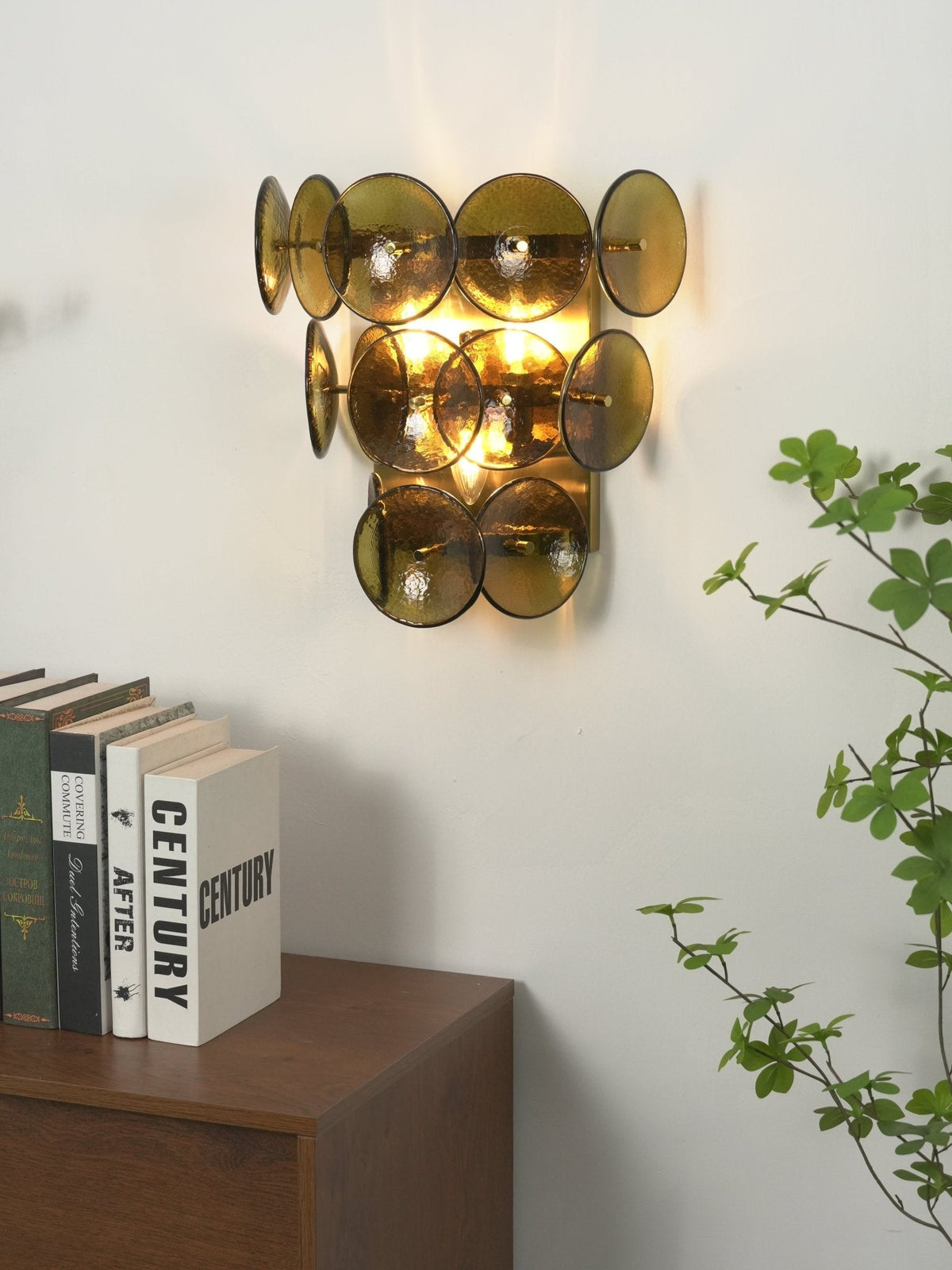 Loren Wall Sconce with Handcrafted Glass Discs in Brass or Gunmetal