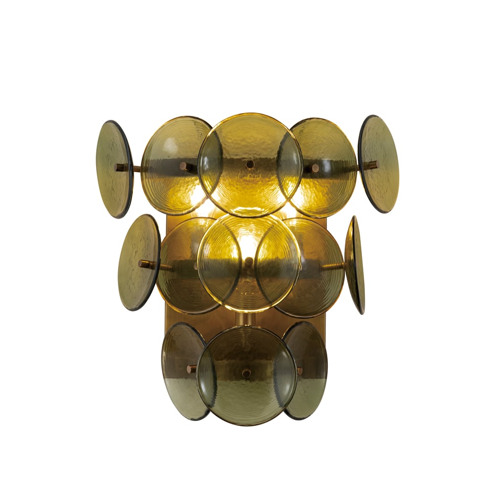 Loren Wall Sconce with Handcrafted Glass Discs in Brass or Gunmetal