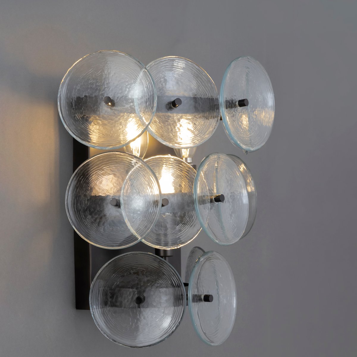 Loren Wall Sconce with Handcrafted Glass Discs in Brass or Gunmetal