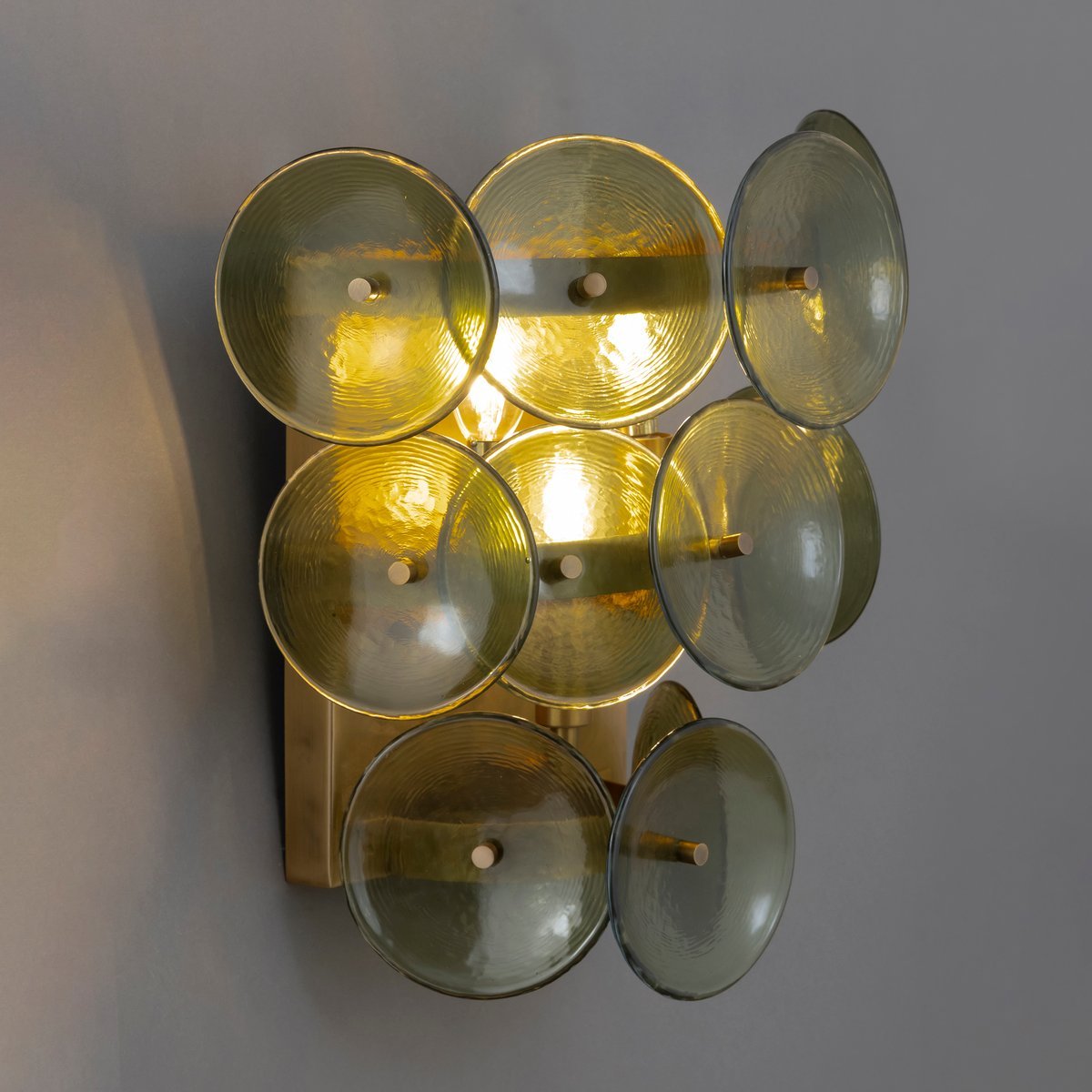 Loren Wall Sconce with Handcrafted Glass Discs in Brass or Gunmetal