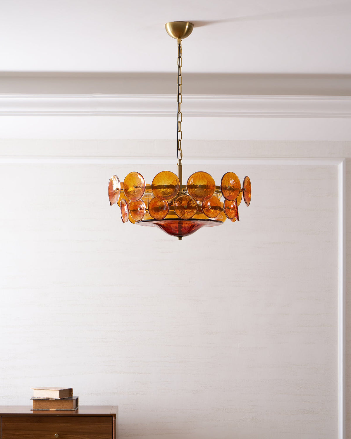 Solaris Disc Glass Chandelier – Two-Tier Gold & Murano-Style Glass Pendant