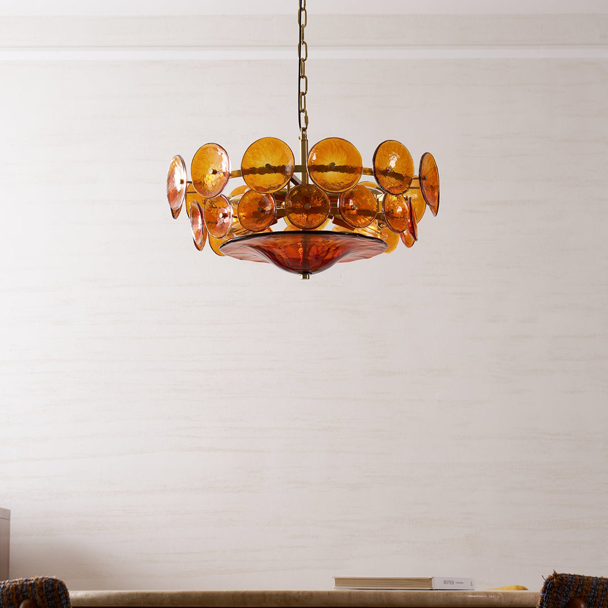 Solaris Disc Glass Chandelier – Two-Tier Gold & Murano-Style Glass Pendant