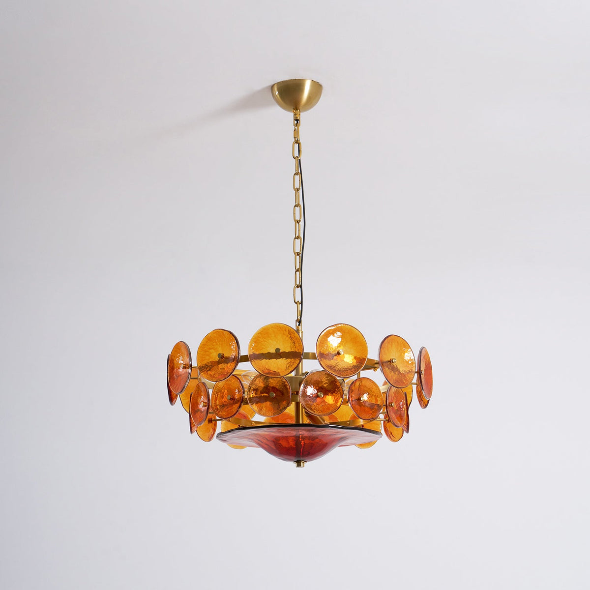 Solaris Disc Glass Chandelier – Two-Tier Gold & Murano-Style Glass Pendant