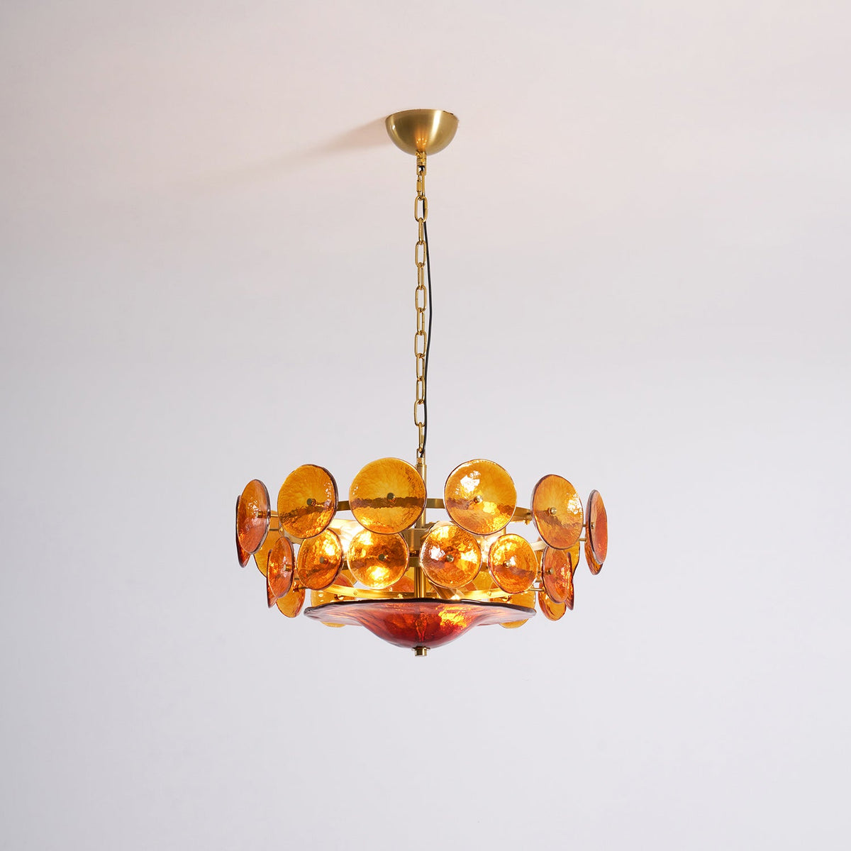 Solaris Disc Glass Chandelier – Two-Tier Gold & Murano-Style Glass Pendant
