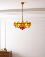 Solaris Disc Glass Chandelier – Two-Tier Gold & Murano-Style Glass Pendant