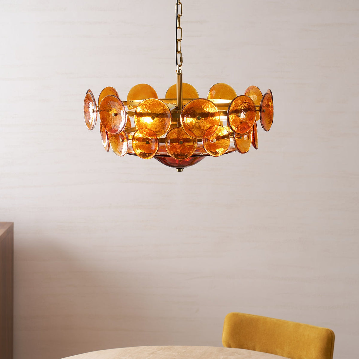 Solaris Disc Glass Chandelier – Two-Tier Gold & Murano-Style Glass Pendant