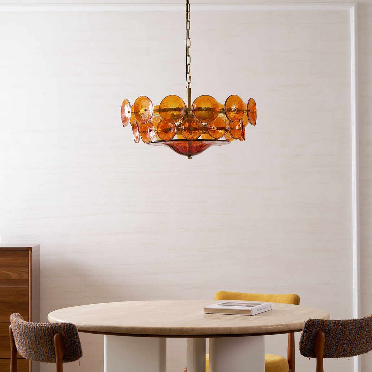 Solaris Disc Glass Chandelier – Two-Tier Gold & Murano-Style Glass Pendant
