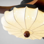 Lotus Bloom Ceiling Fan Light with Fabric Shade and Walnut Blades