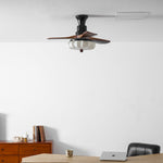 Lotus Bloom Ceiling Fan Light with Fabric Shade and Walnut Blades