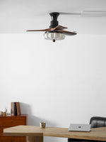Lotus Bloom Ceiling Fan Light with Fabric Shade and Walnut Blades