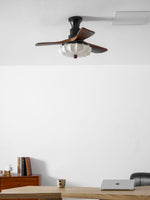 Lotus Bloom Ceiling Fan Light with Fabric Shade and Walnut Blades
