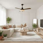 Lotus Bloom Ceiling Fan Light with Fabric Shade and Walnut Blades
