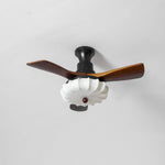 Lotus Bloom Ceiling Fan Light with Fabric Shade and Walnut Blades
