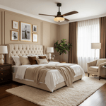 Lotus Bloom Ceiling Fan Light with Fabric Shade and Walnut Blades