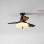 Lotus Bloom Ceiling Fan Light with Fabric Shade and Walnut Blades