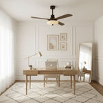 Lotus Bloom Ceiling Fan Light with Fabric Shade and Walnut Blades
