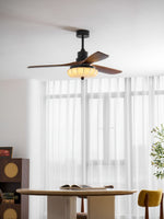 Lotus Bloom Ceiling Fan Light with Fabric Shade and Walnut Blades