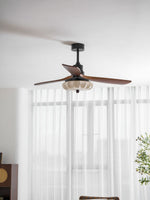 Lotus Bloom Ceiling Fan Light with Fabric Shade and Walnut Blades