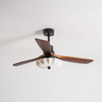 Lotus Bloom Ceiling Fan Light with Fabric Shade and Walnut Blades