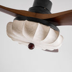 Lotus Bloom Ceiling Fan Light with Fabric Shade and Walnut Blades