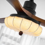 Lotus Bloom Ceiling Fan Light with Fabric Shade and Walnut Blades