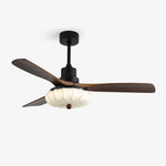 Lotus Bloom Ceiling Fan Light with Fabric Shade and Walnut Blades